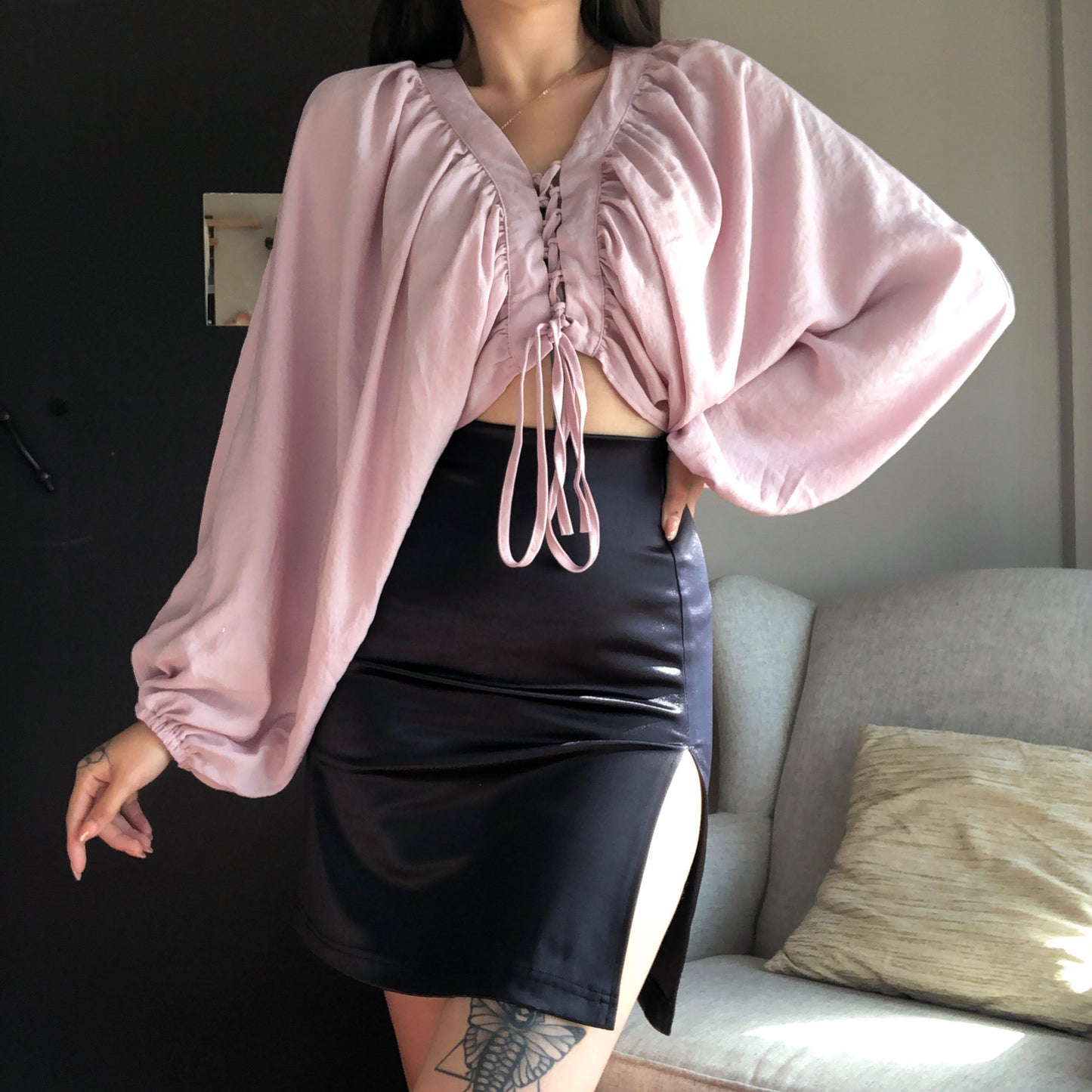 Blusa rosa pastel escote cruzado