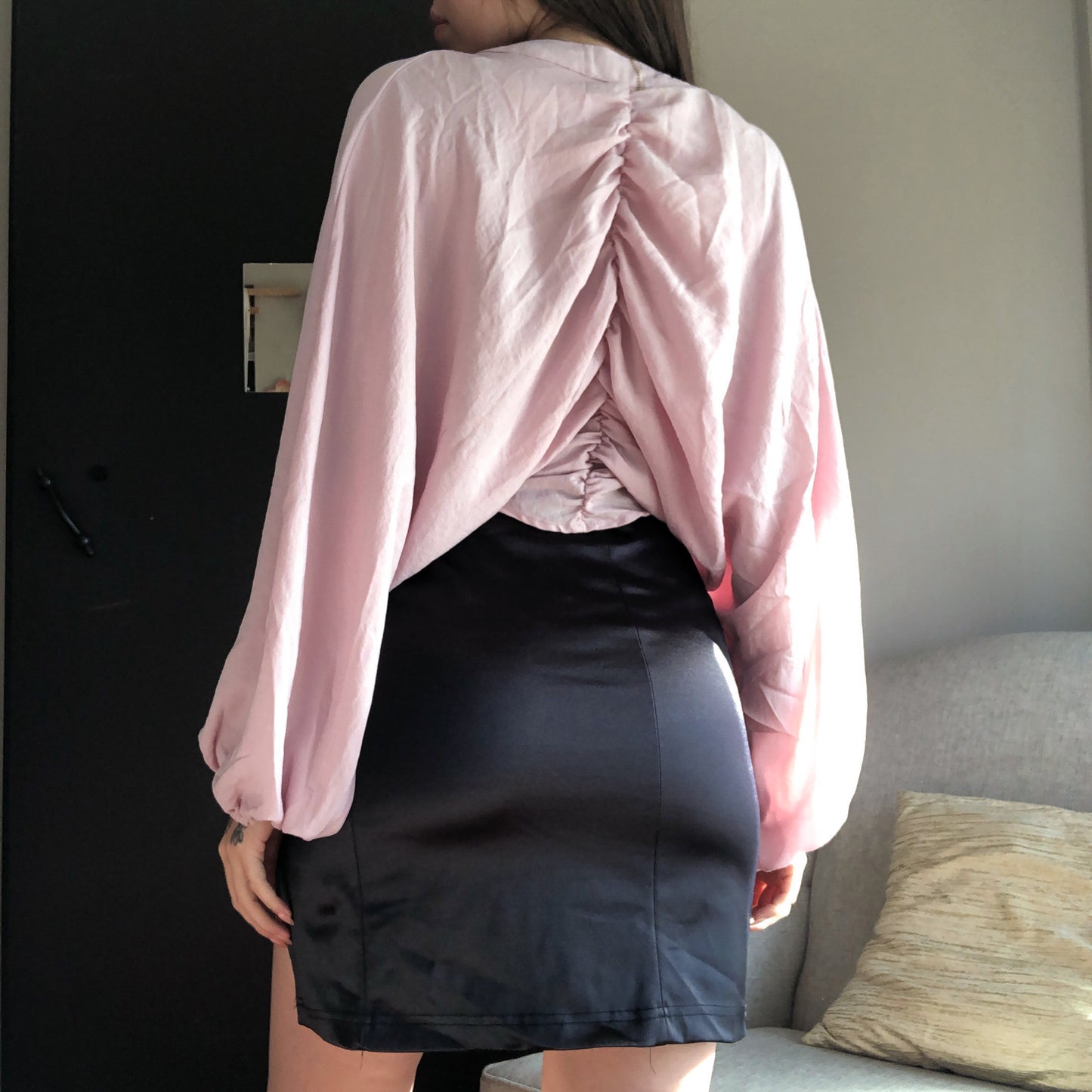 Blusa rosa pastel escote cruzado