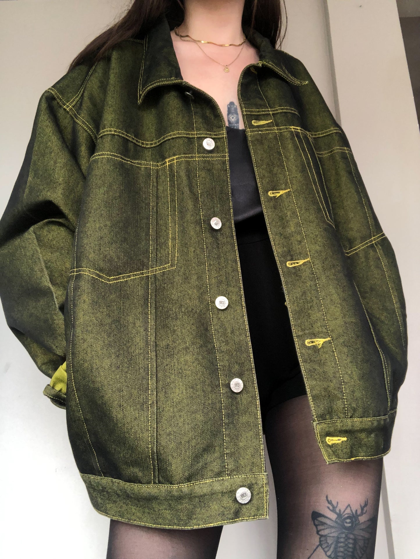 Chamarra vintage denim verde metálico