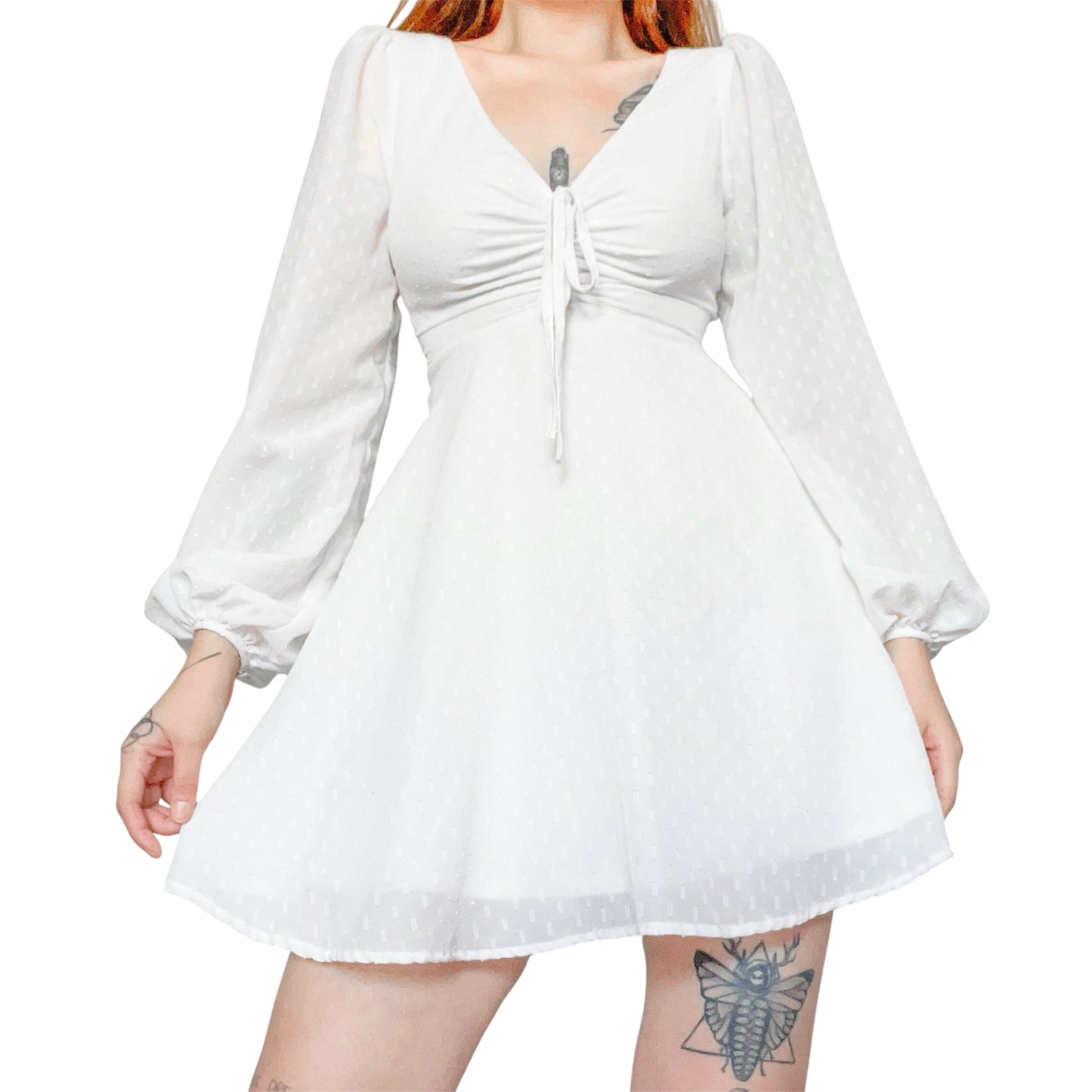 Vestido blanco gasa con escote fruncido