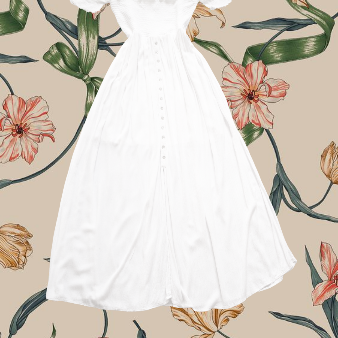 Vestido largo blanco con botones