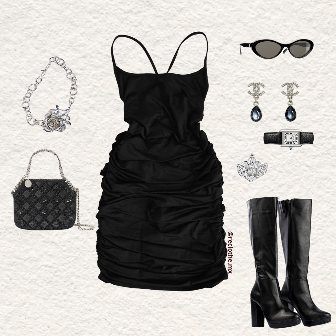 Vestido negro con aberturas cruzadas