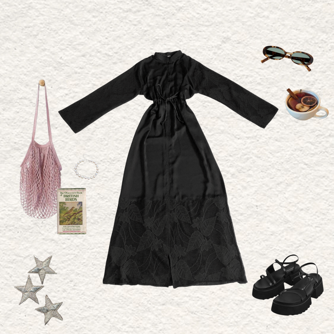 Vestido negro largo con encaje