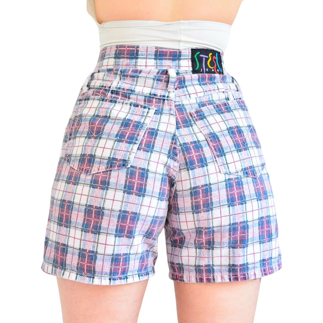 Momshort Steel Jeans Plaid 80s