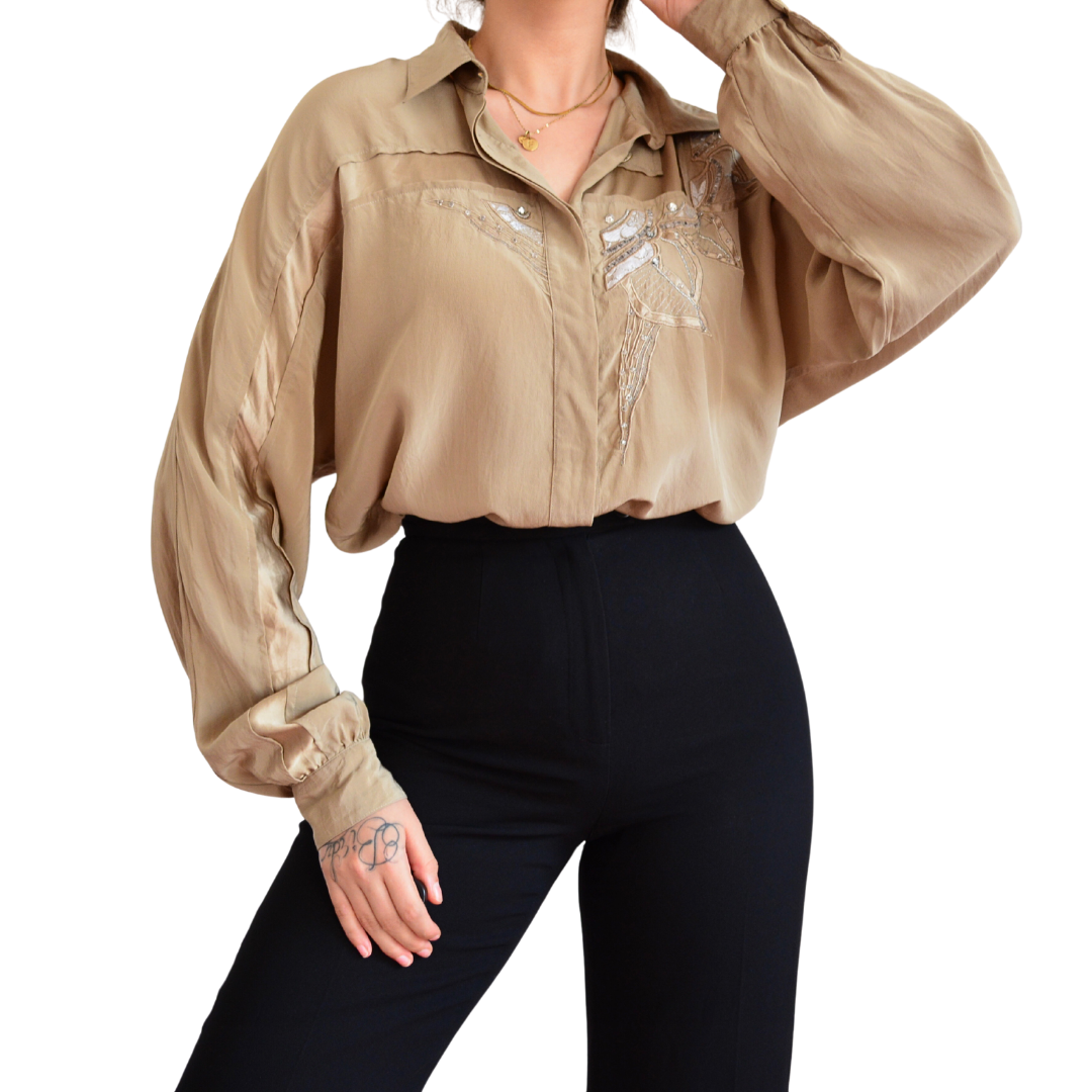 Blusa vintage de seda con bordado