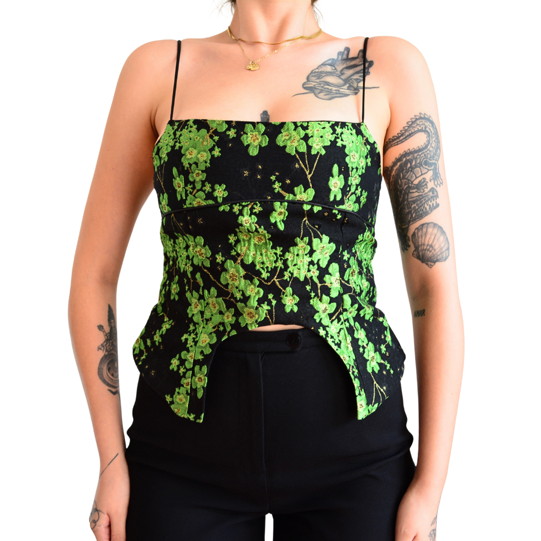 Blusa vintage con bordado y aberturas
