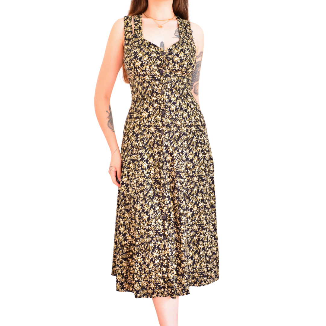 Vestido midi floreado de botones