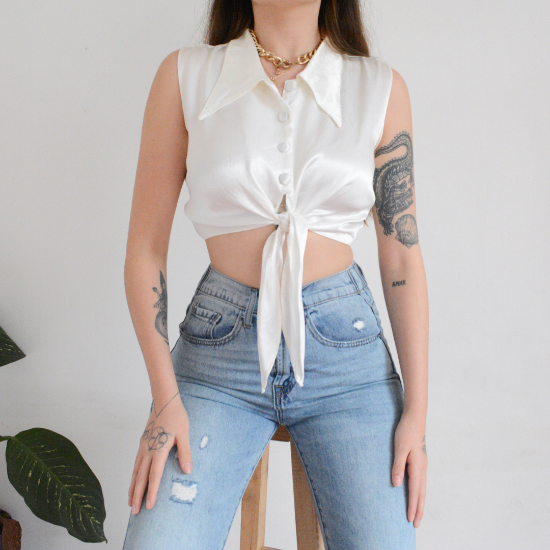 Top satinado perla