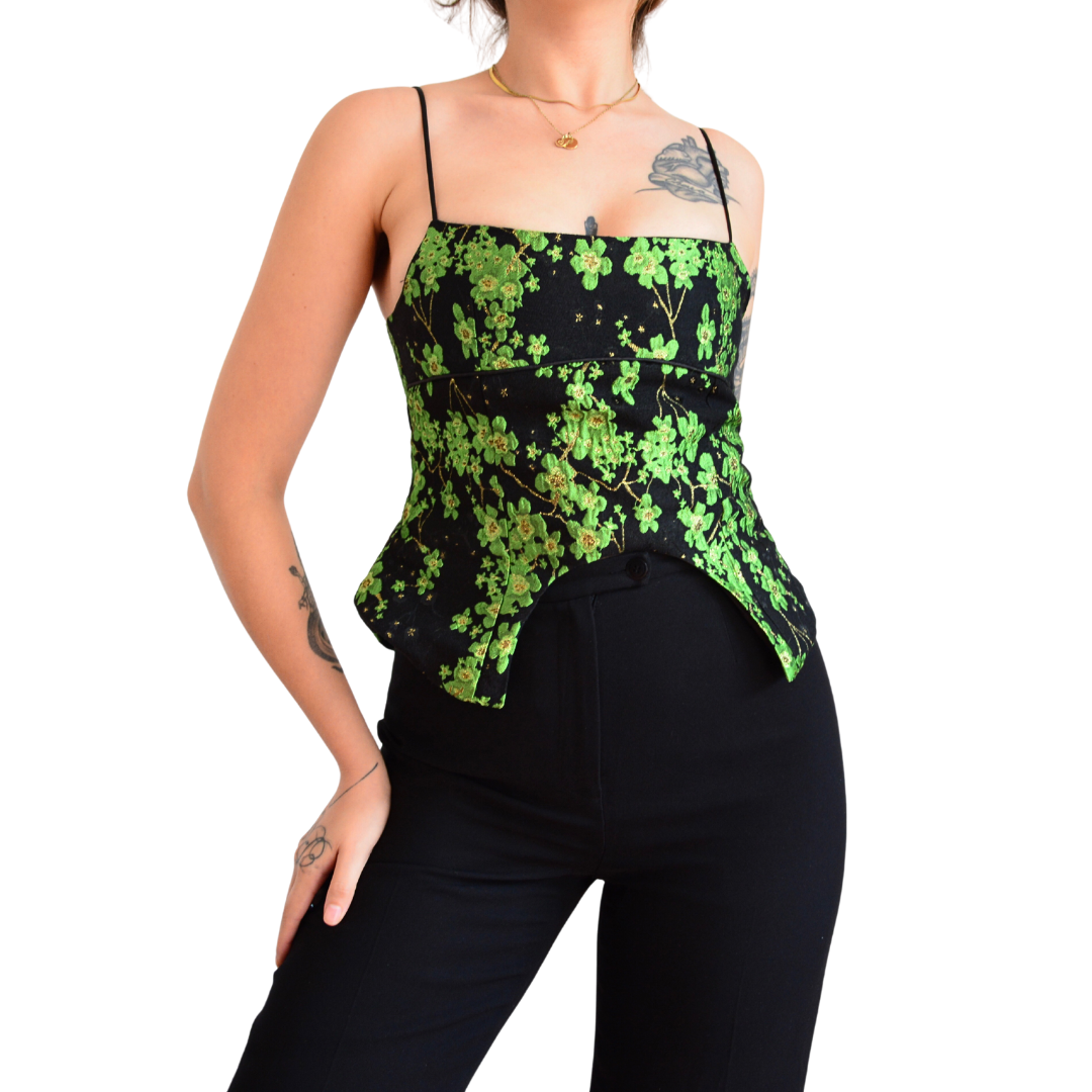 Blusa vintage con bordado y aberturas
