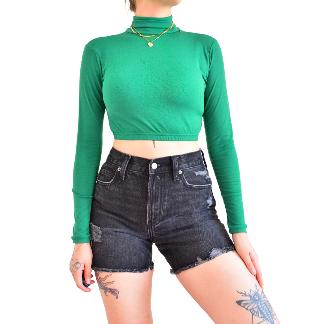Top verde manga larga y cuello alto