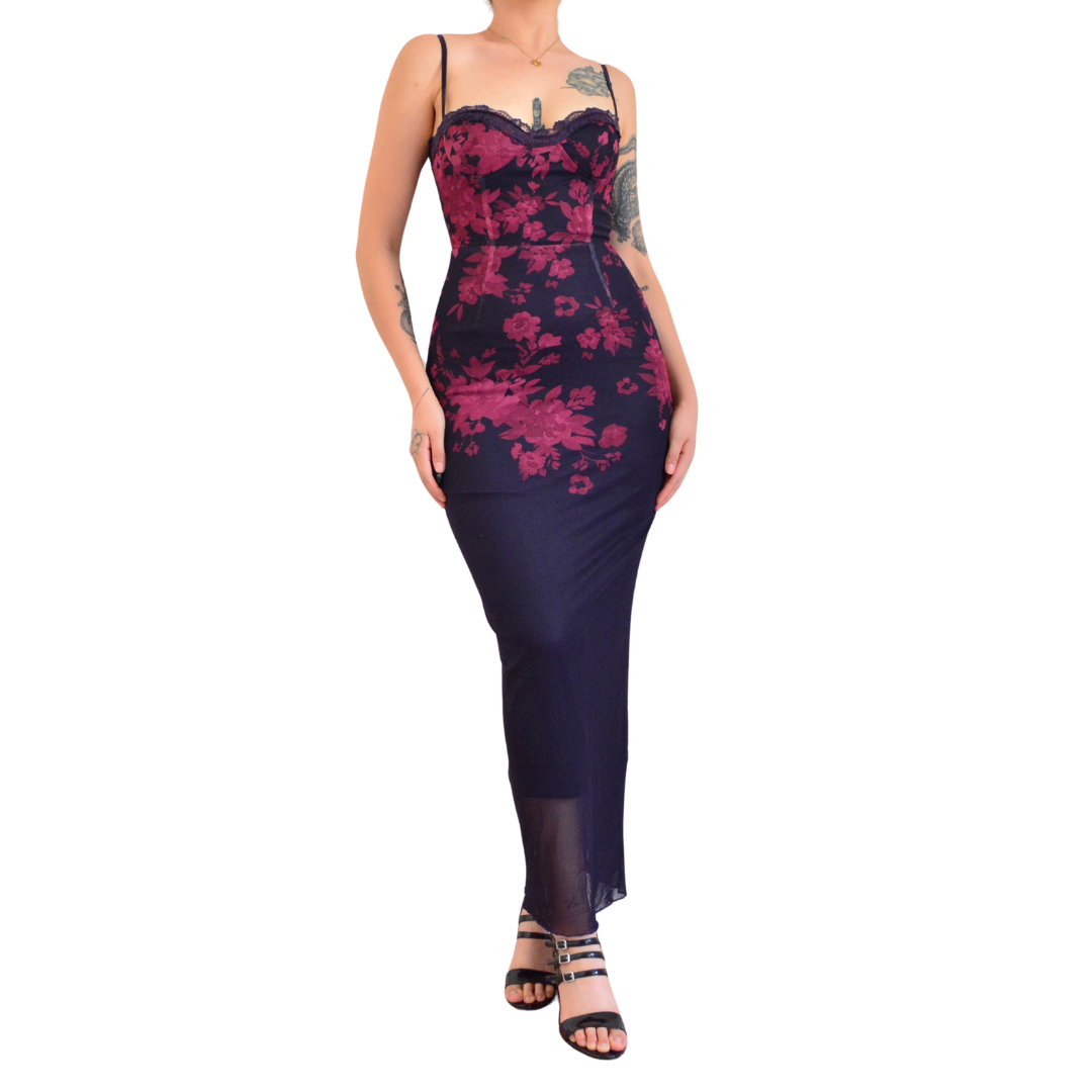 Vestido largo floral mesh