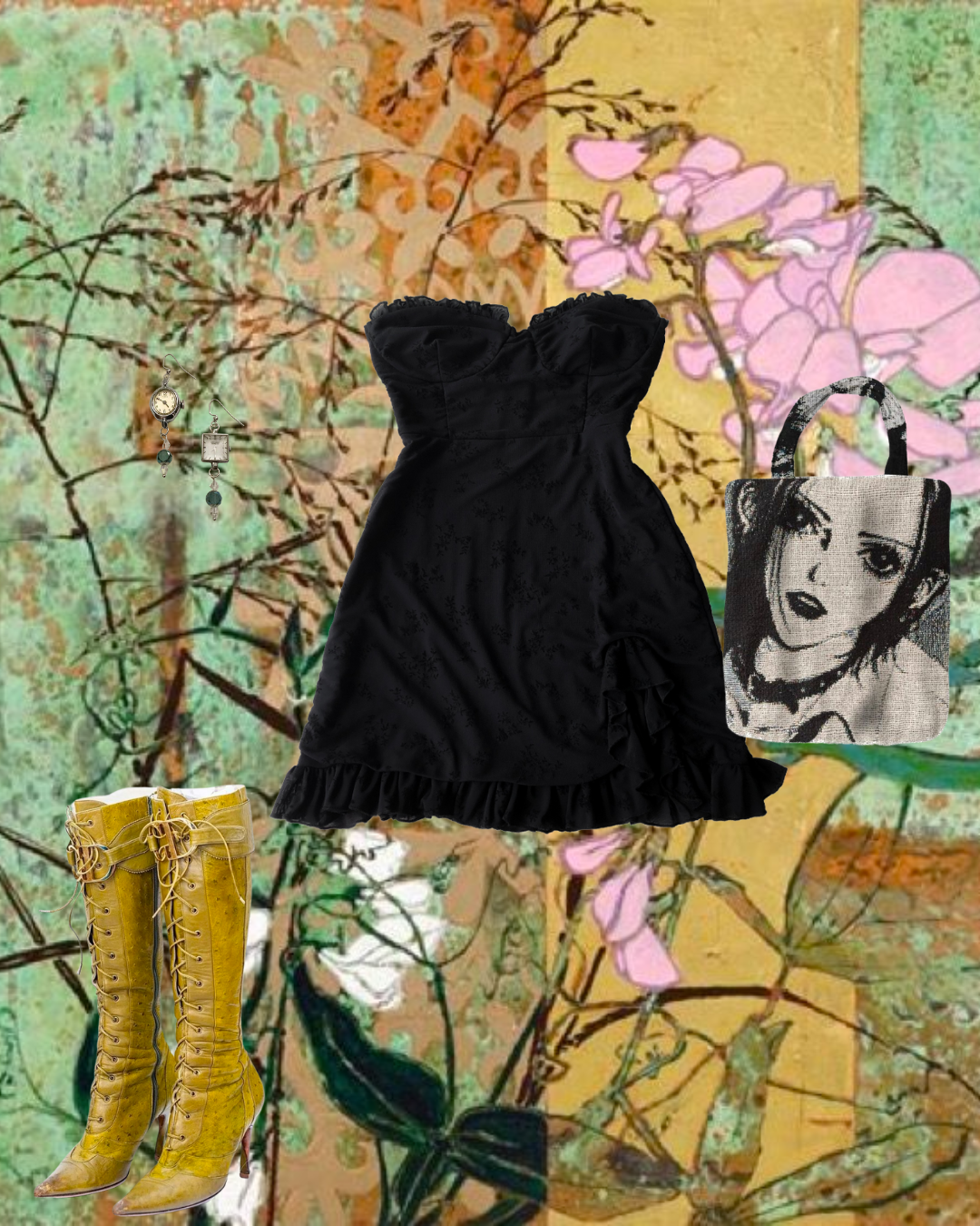 Vestido negro mesh abertura lateral