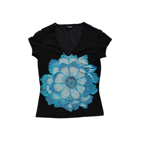 Blusa mesh con rosa azul
