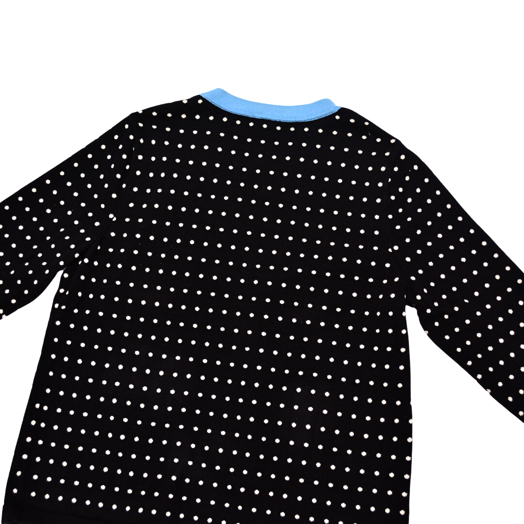 Cardigan polka dots negro con azul