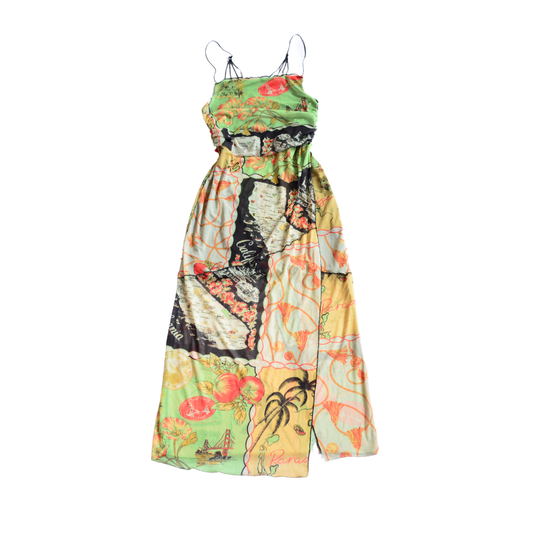 Vestido mesh con postales y mapas