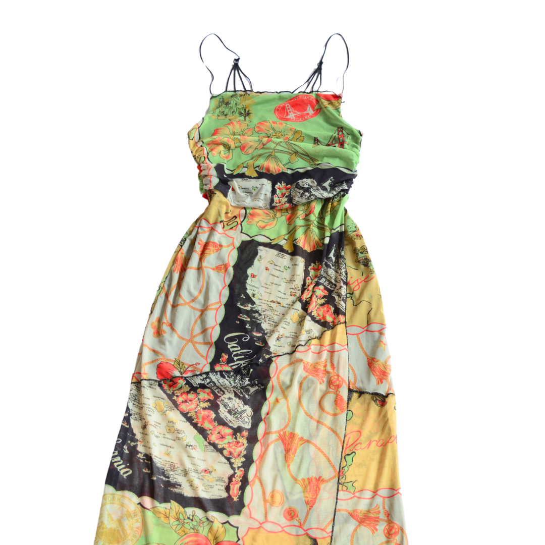 Vestido mesh con postales y mapas