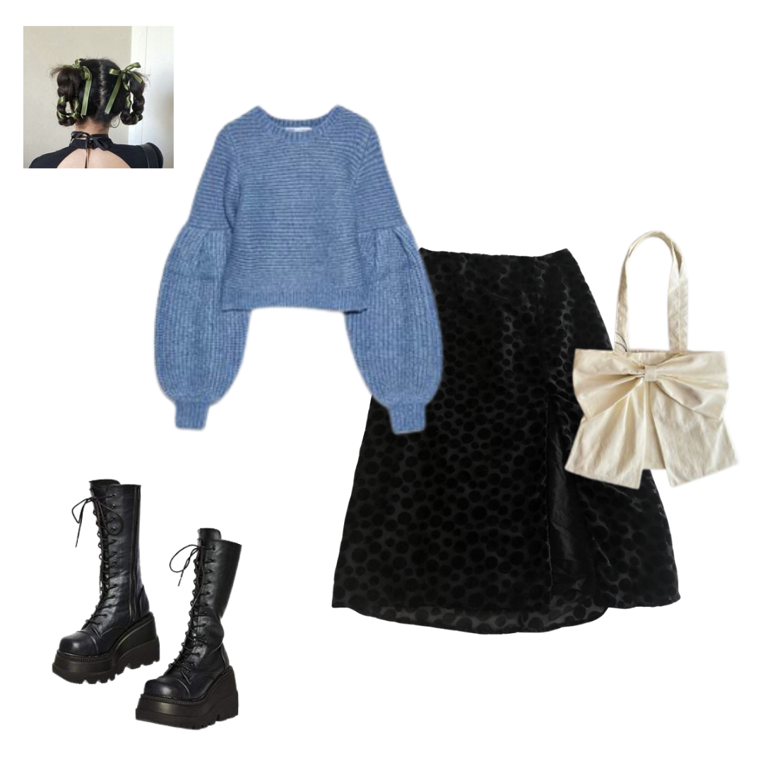 Falda negra velvet polka dots