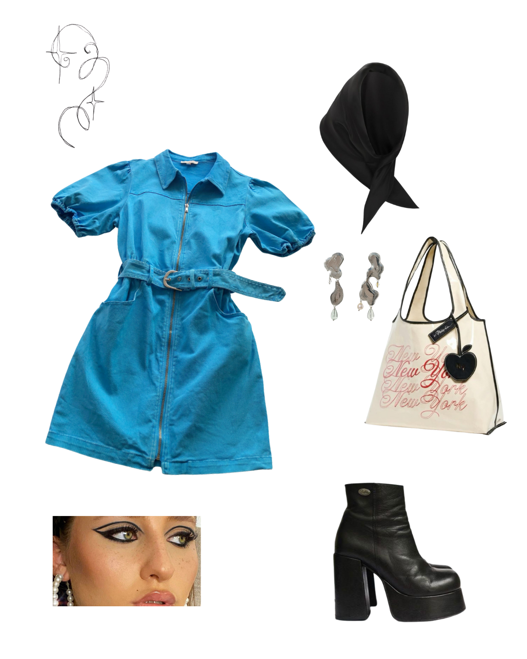 Vestido denim azul con cinturón