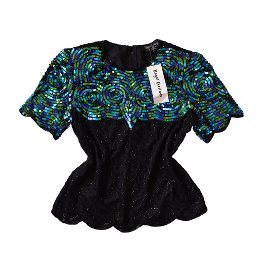 Blusa de seda 80s con lentejuela y canutillo