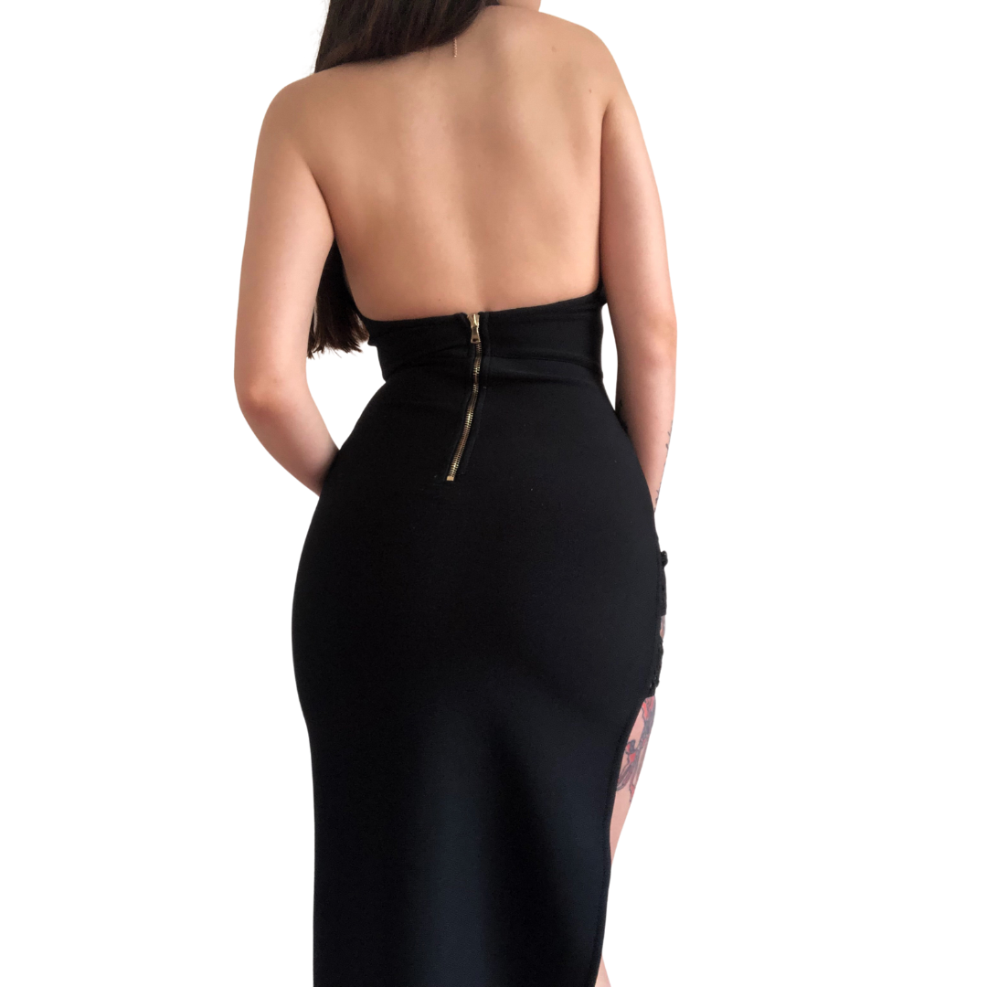 Vestido largo negro con abertura