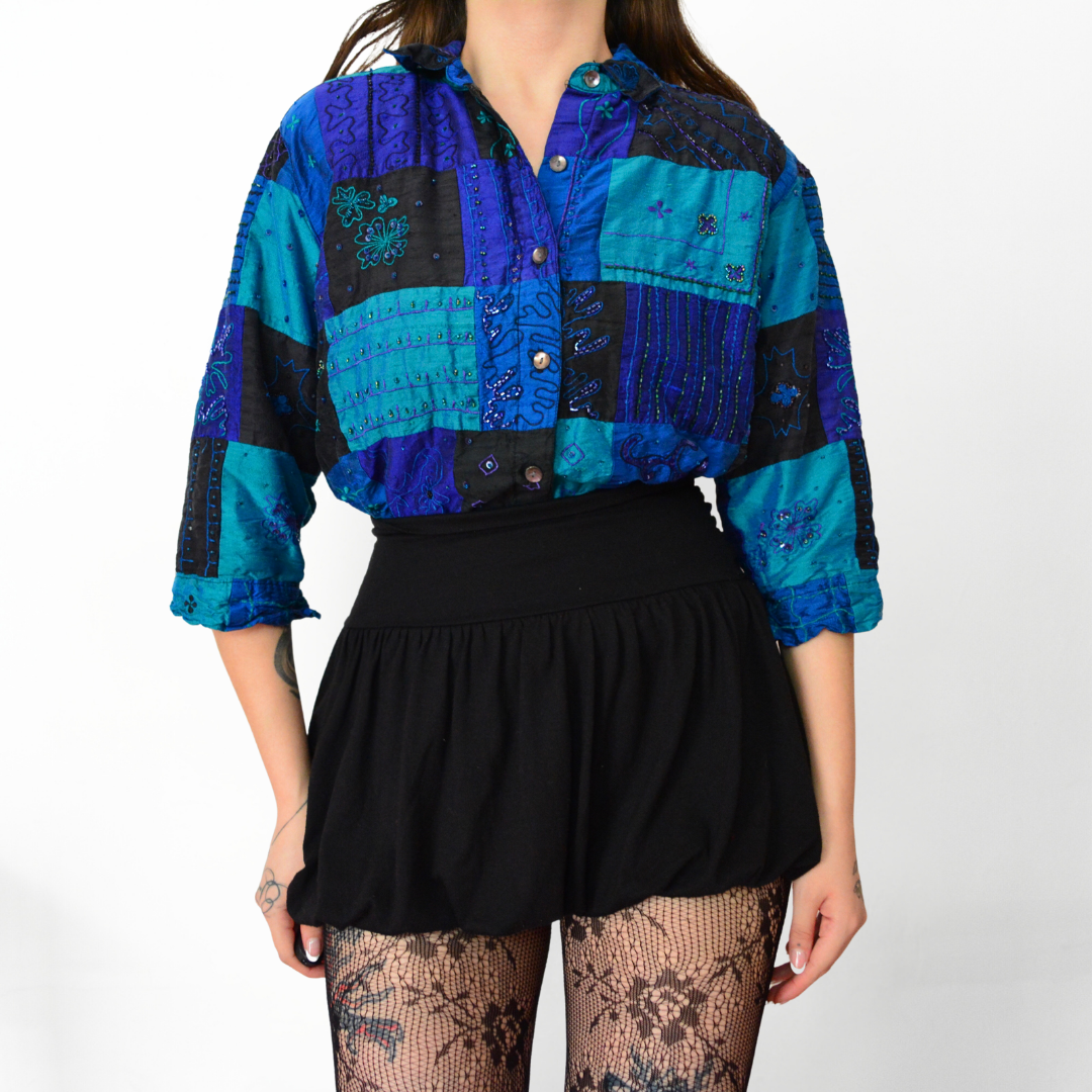 Blusa vintage azul de seda