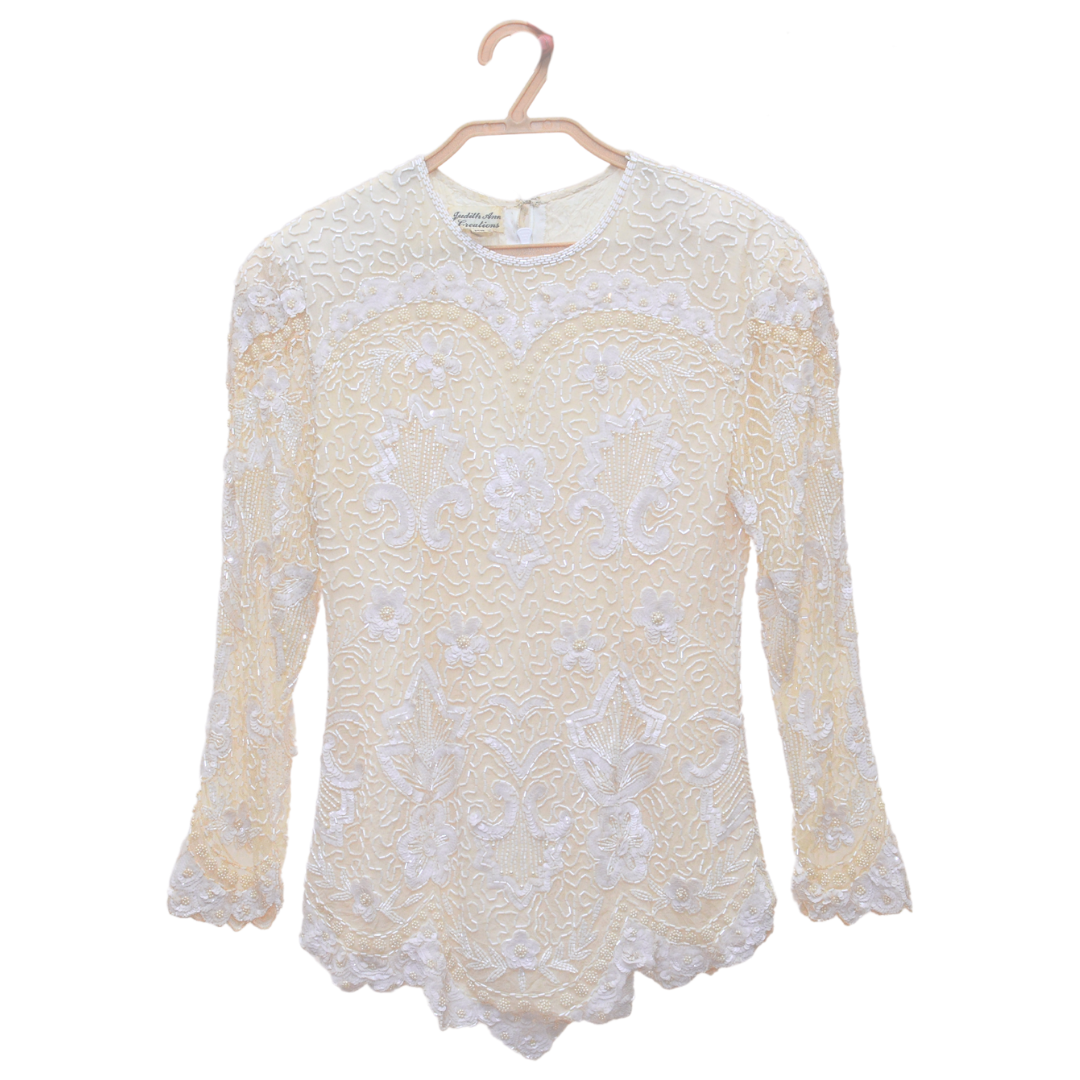 Blusa art deco vintage de seda y aplicaciones