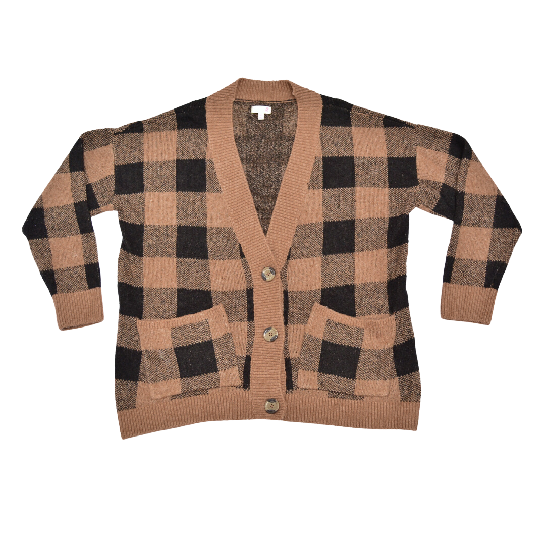 Cardigan cuadriculado café