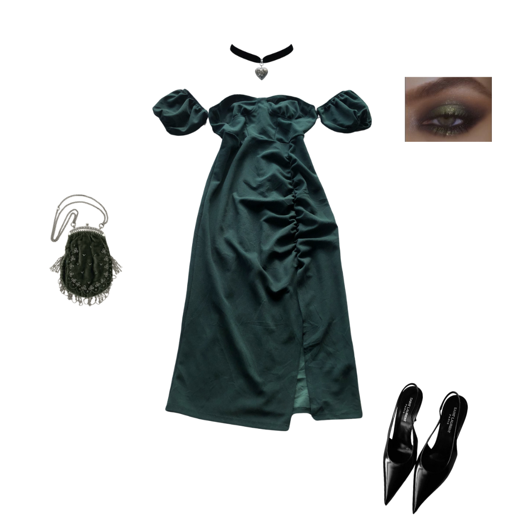 Vestido verde con abertura