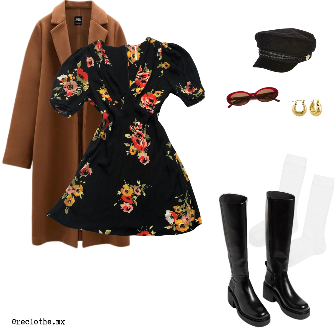 Vestido negro floral