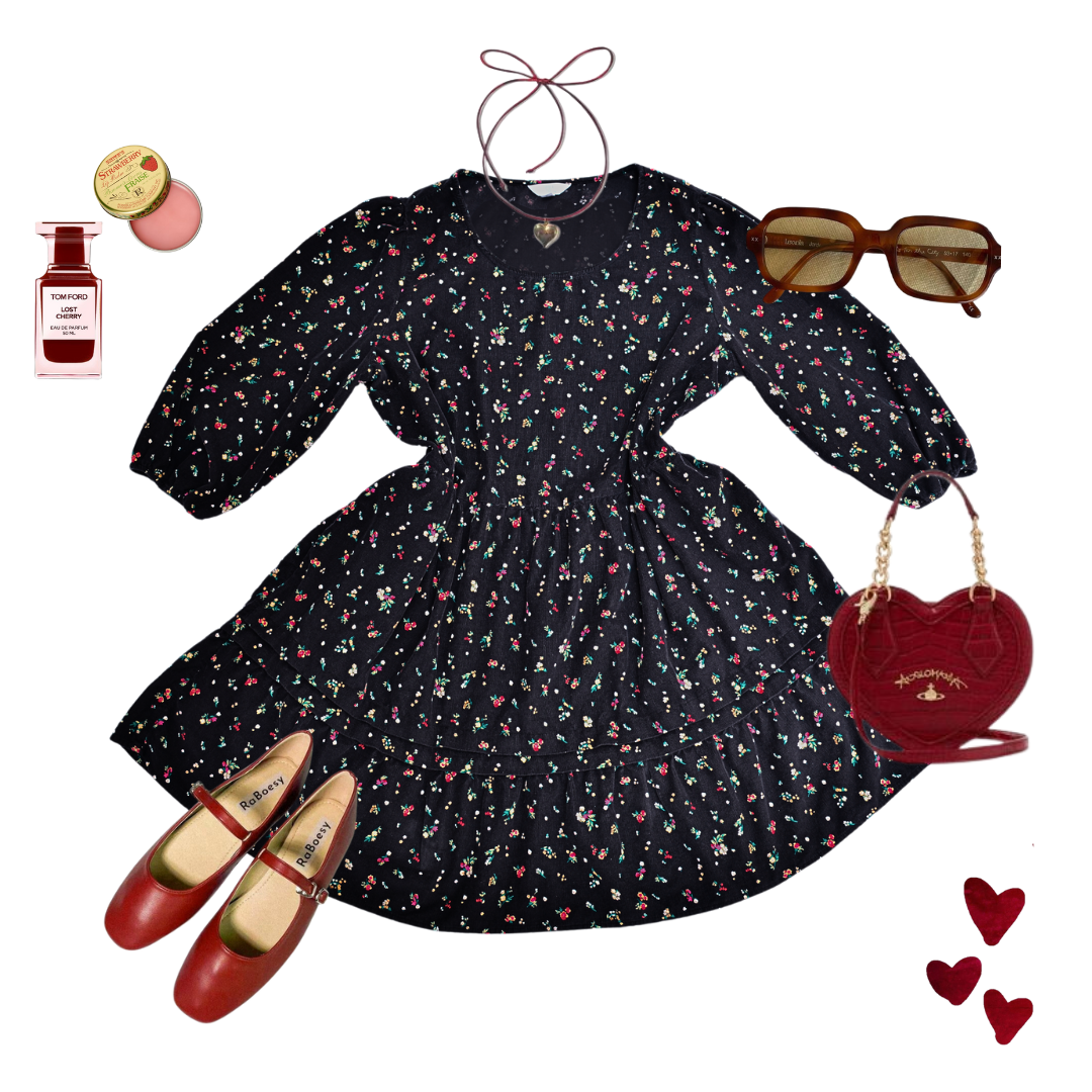 Vestido negro de globo con flores