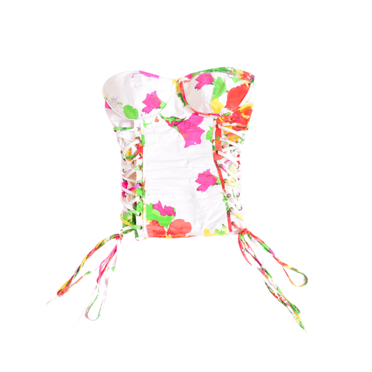 Corset floral con ajustes cruzados