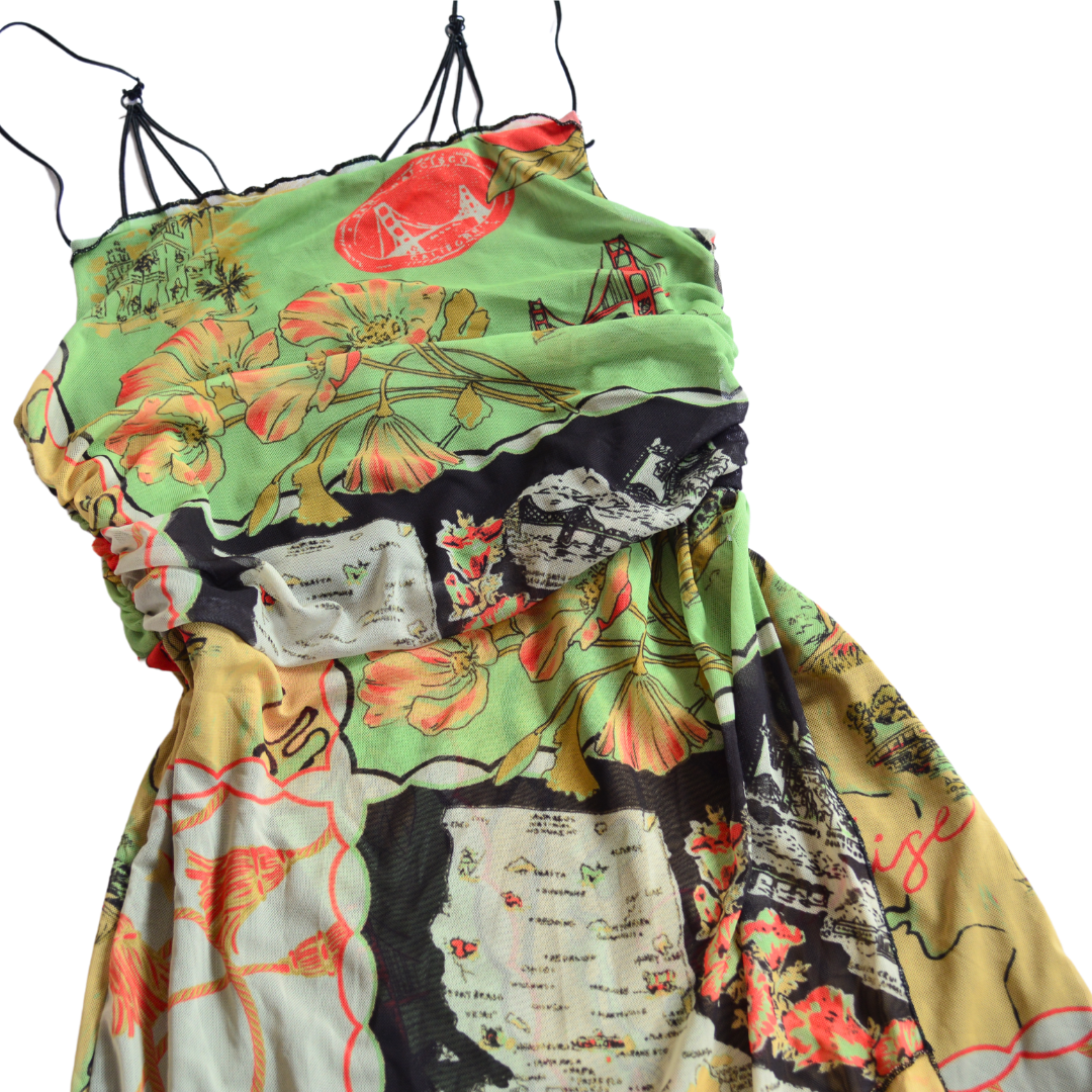 Vestido mesh con postales y mapas