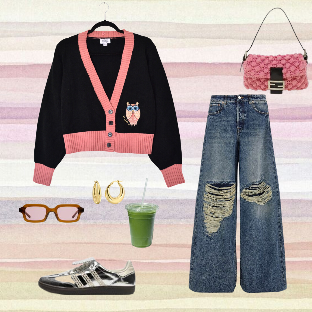 Cardigan con búho bordado