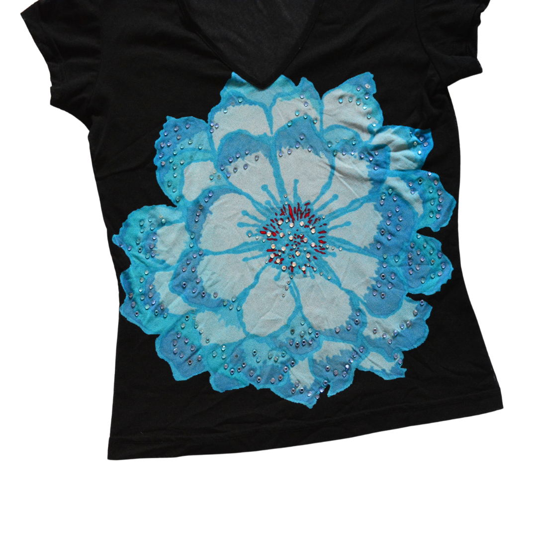 Blusa mesh con rosa azul