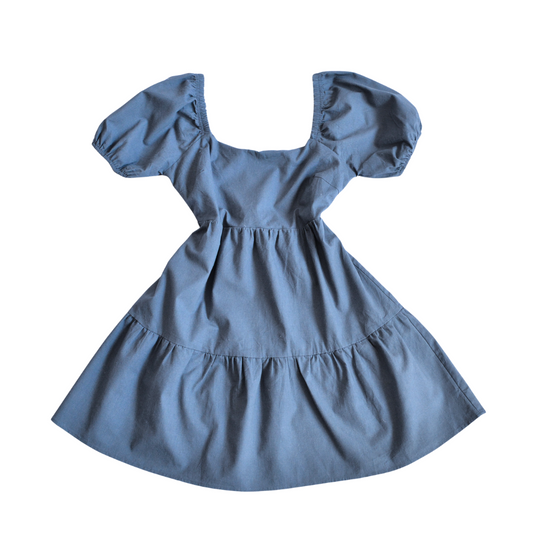 Vestido azul con manga de globo