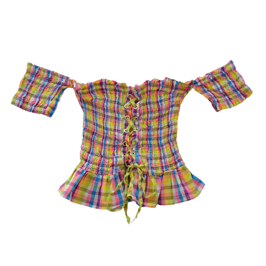 Blusa de cuadros corset fruncida