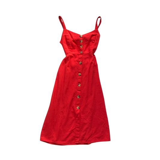 Vestido rojo de lino y botones