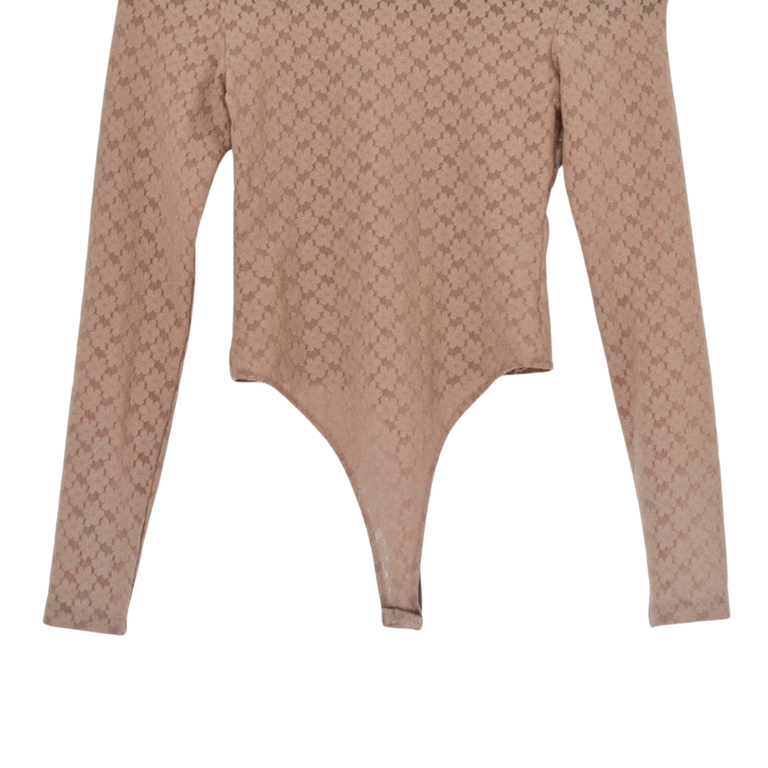 Bodysuit café con flores y transparencias