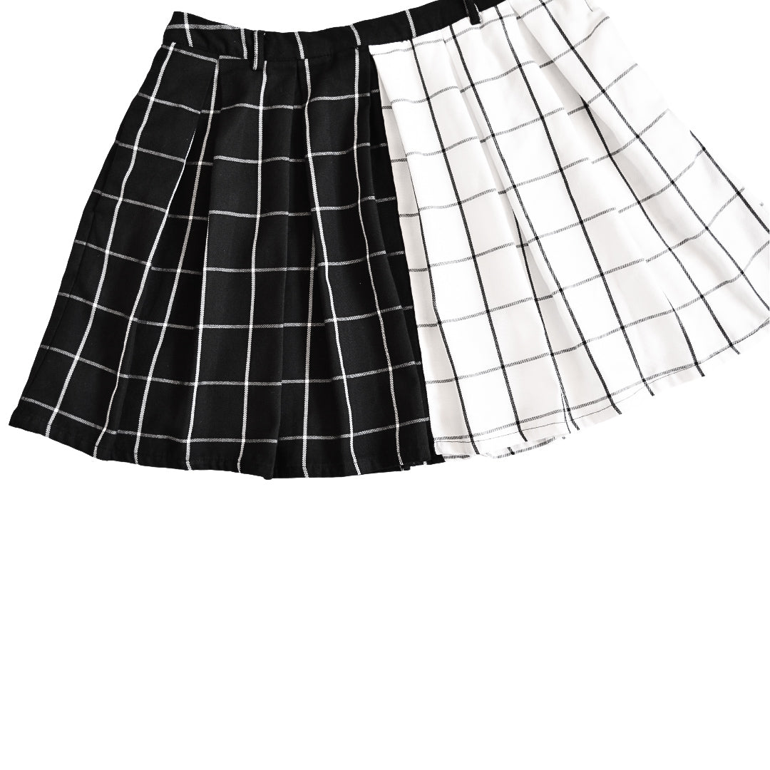 Falda plaid bicolor B&W con bolsas