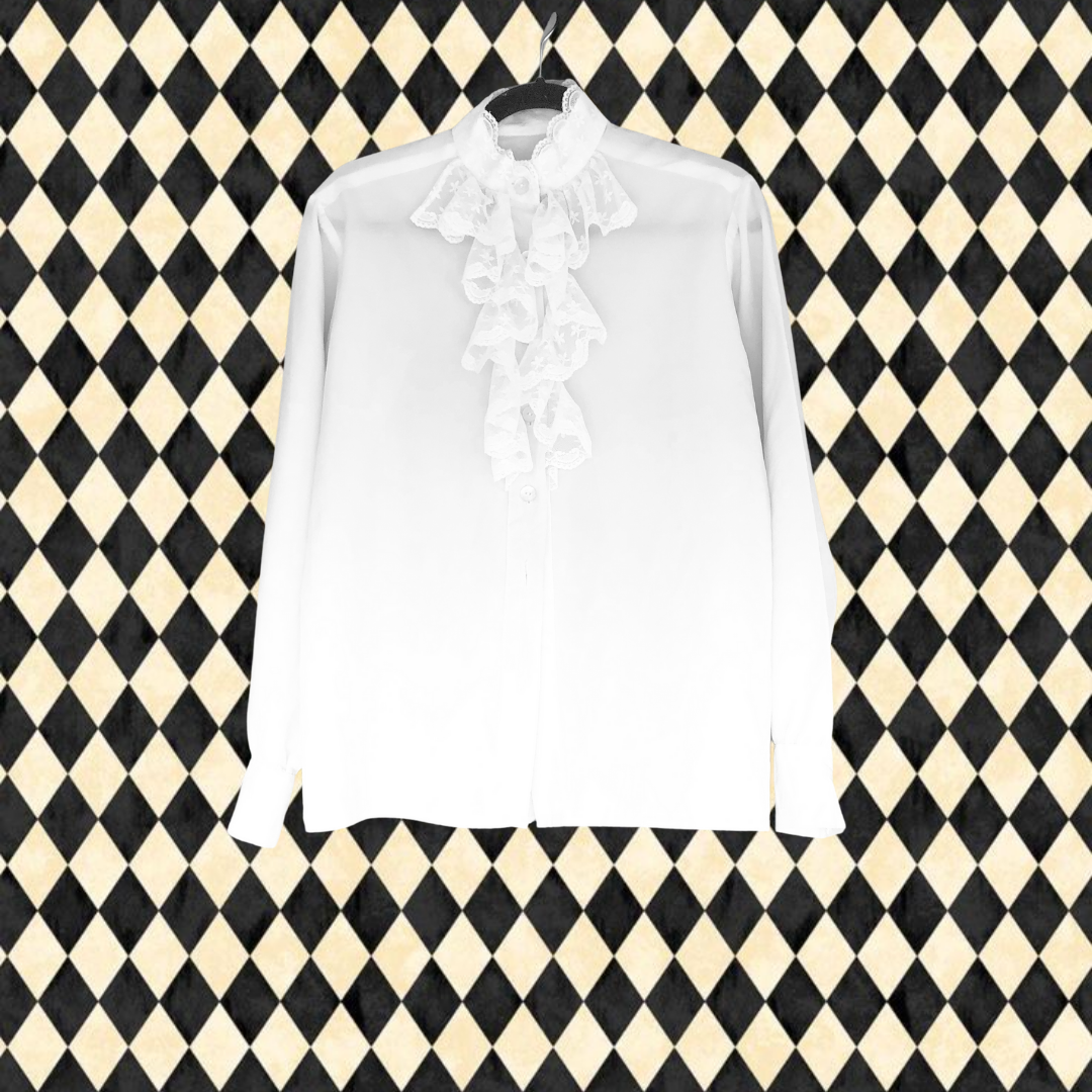 Blusa blanca victoriana ruffles y encaje