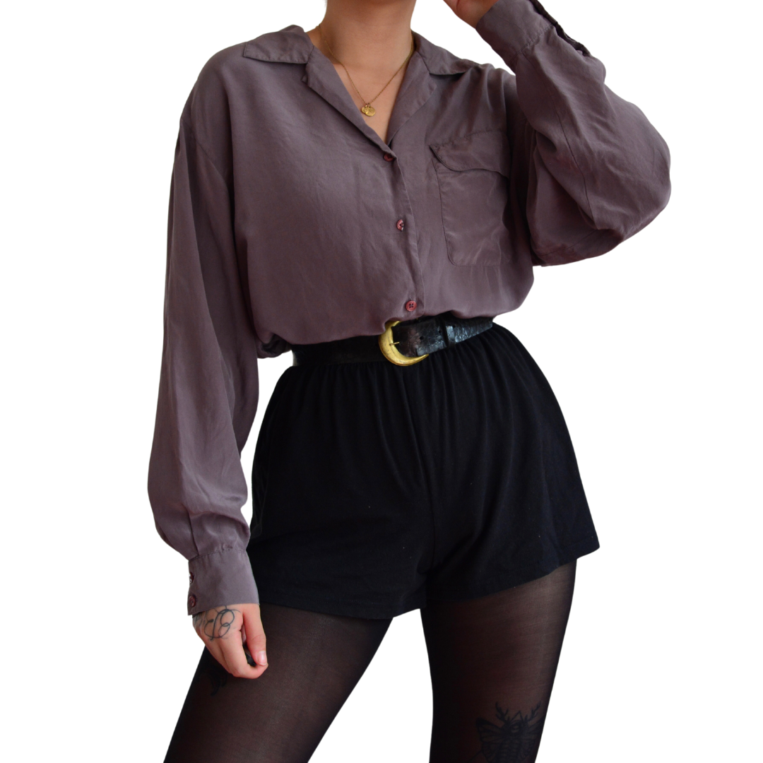 Camisa de seda morado pálido