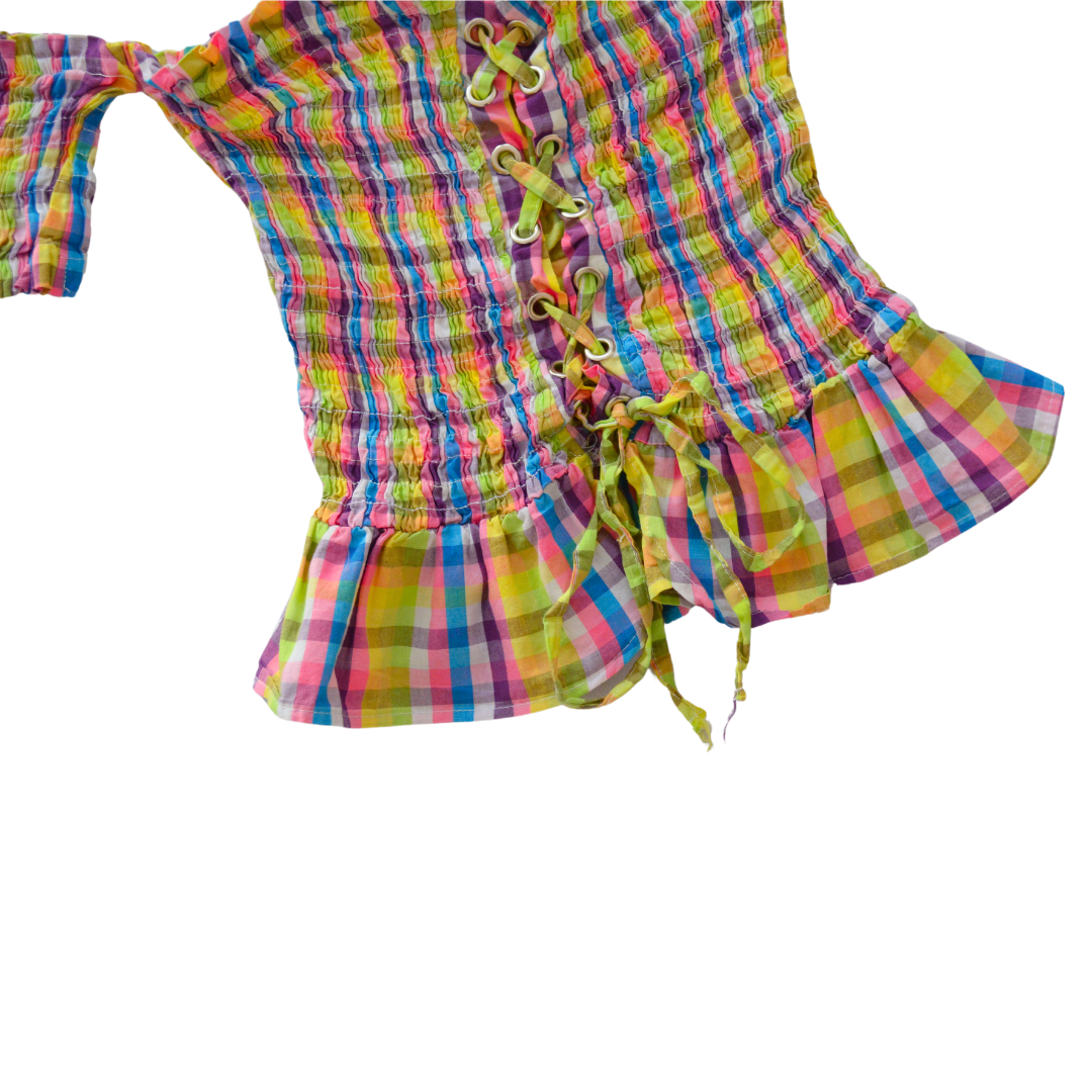 Blusa de cuadros corset fruncida