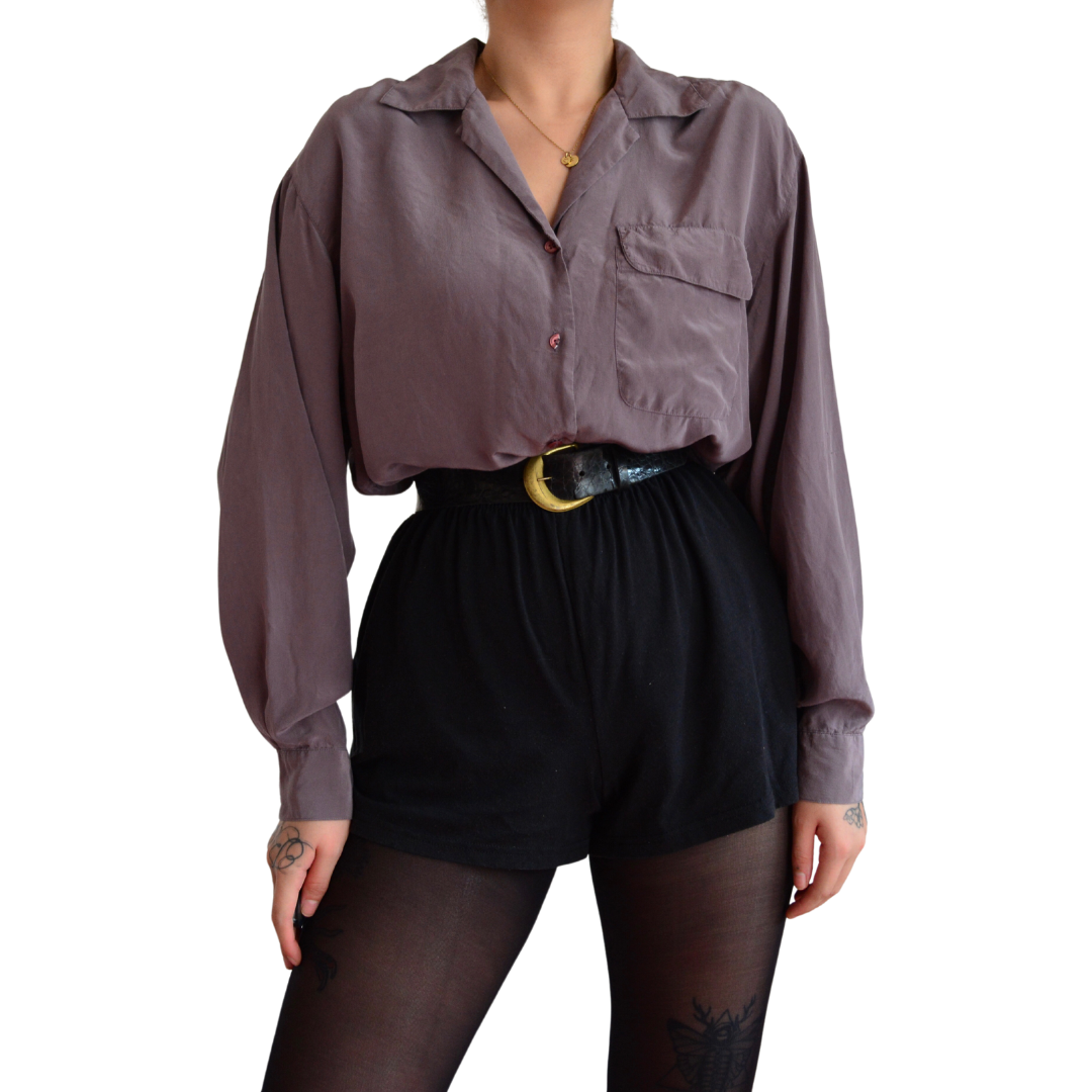 Camisa de seda morado pálido