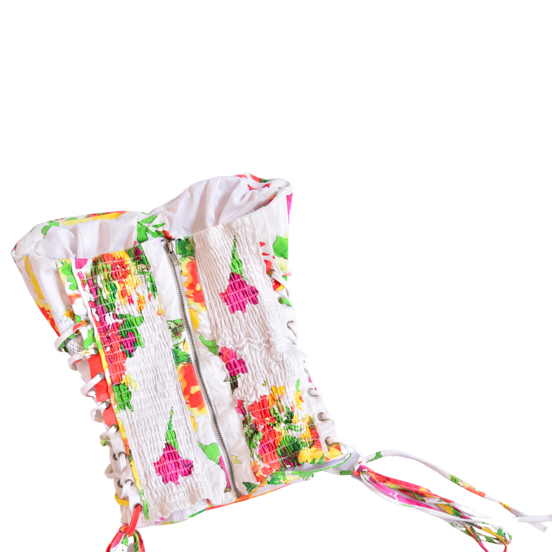Corset floral con ajustes cruzados