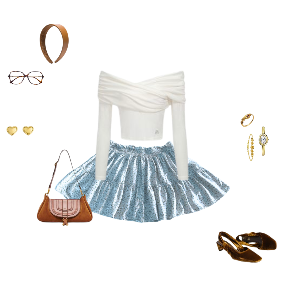Falda azul cielo floral