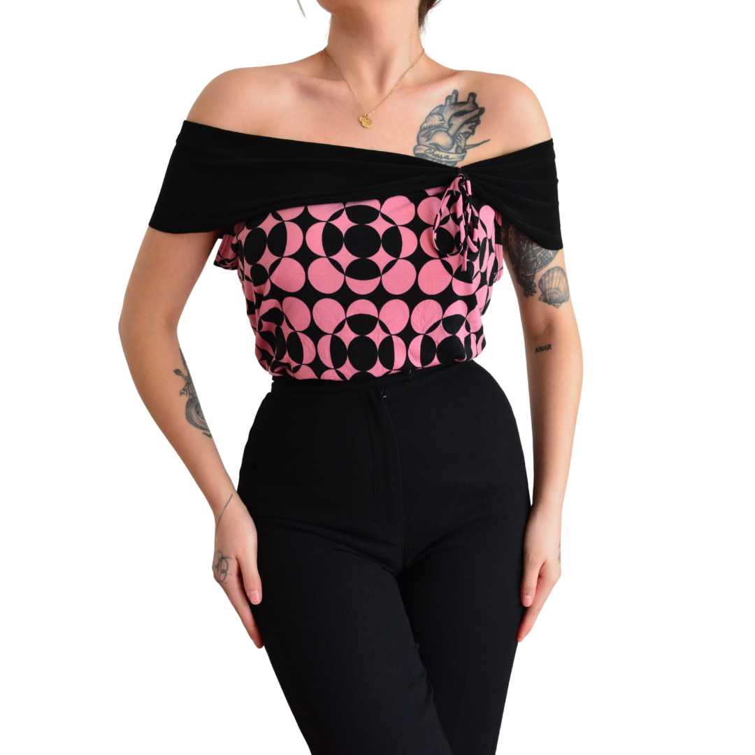 Blusa groovy rosa con negro