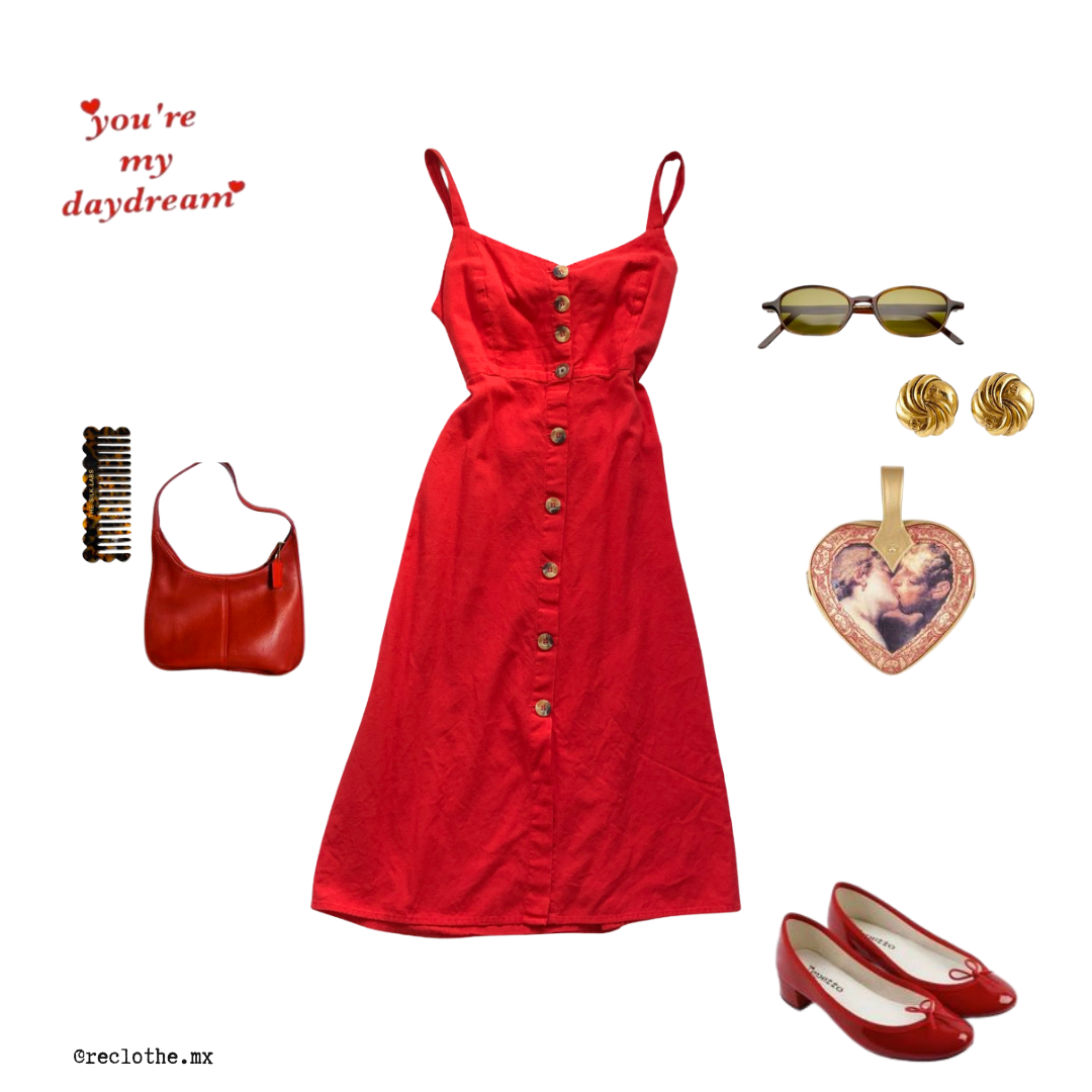 Vestido rojo de lino y botones