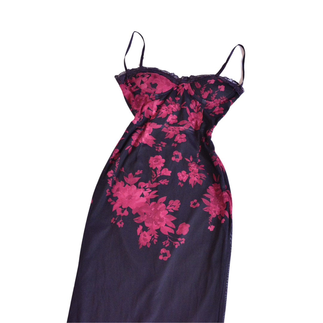 Vestido largo floral mesh