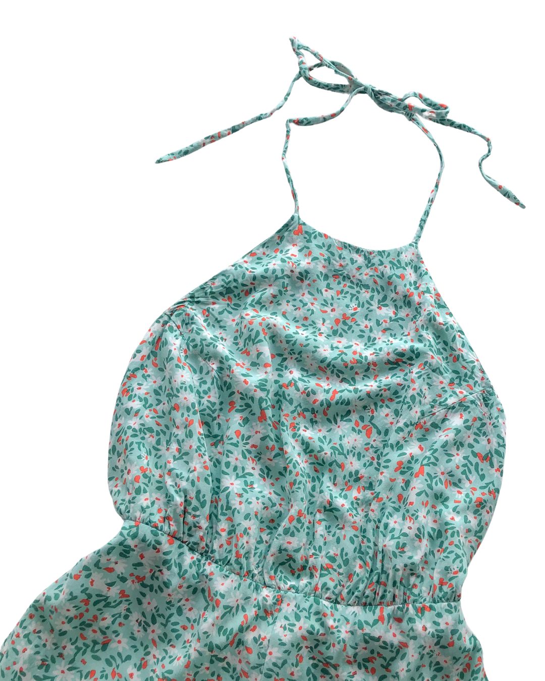 Vestido floral con holanes y escote
