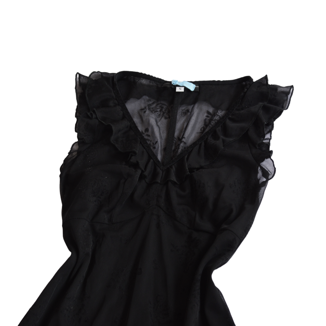 Vestido negro de gasa con terciopelo floral
